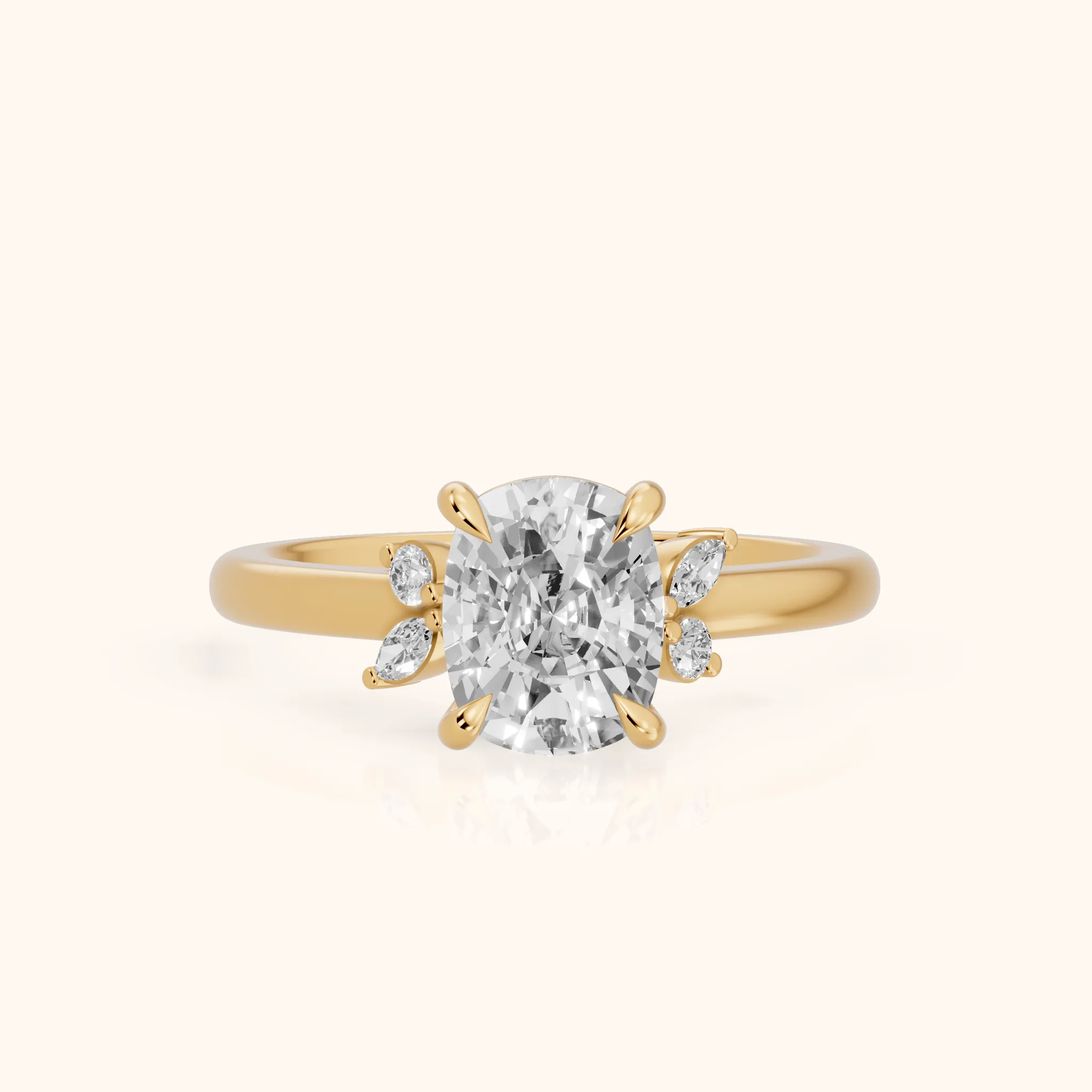 Hattie Leaf Cushion Diamond Engagement Ring in Yellow Gold — view 1