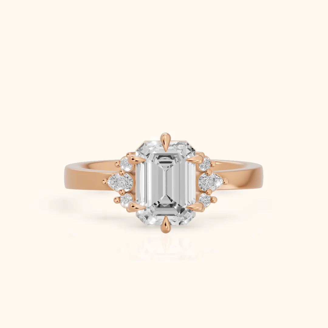 Josie Sidestone Emerald Diamond Engagement Ring in Rose Gold — view 2
