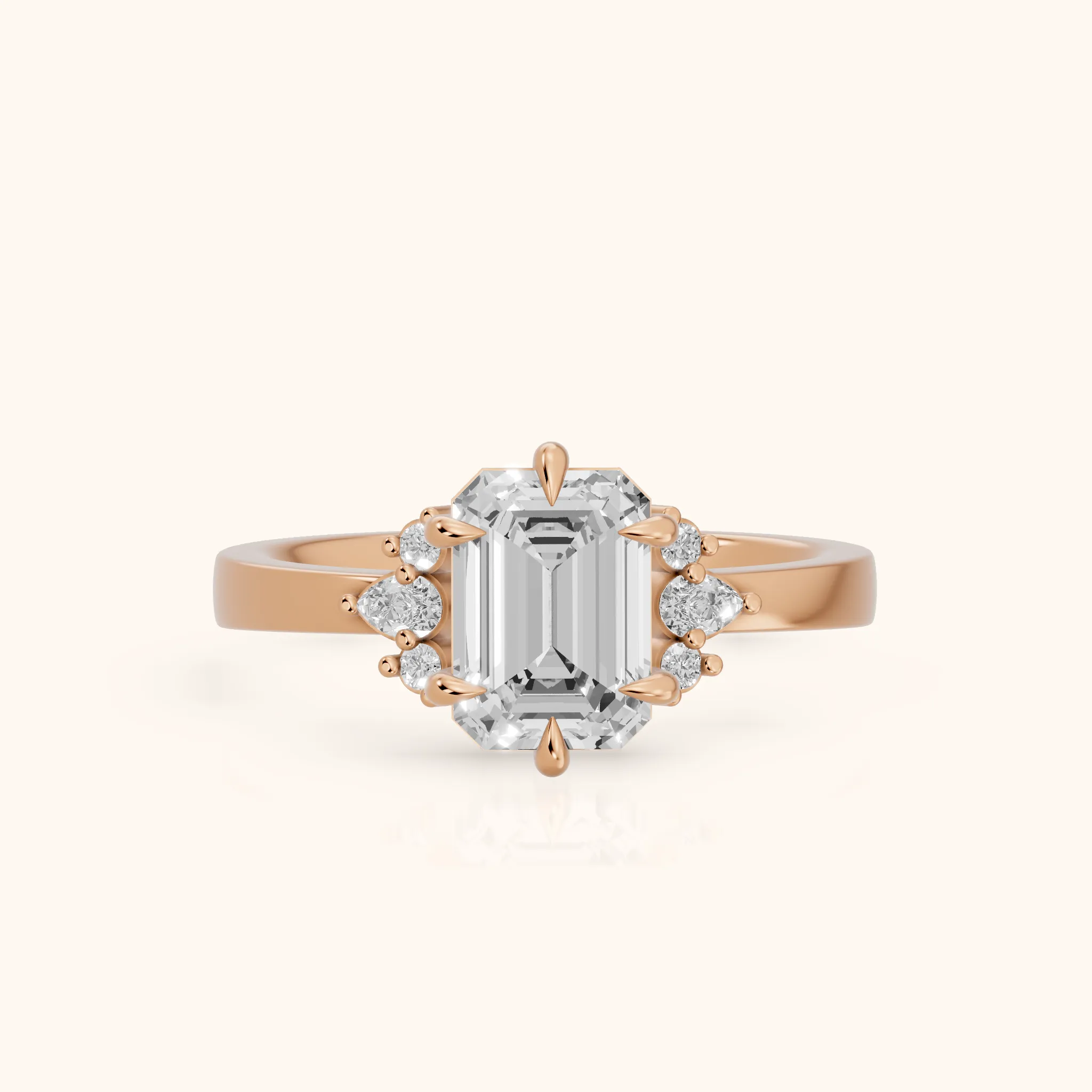 Josie Sidestone Emerald Diamond Engagement Ring in Rose Gold — view 1