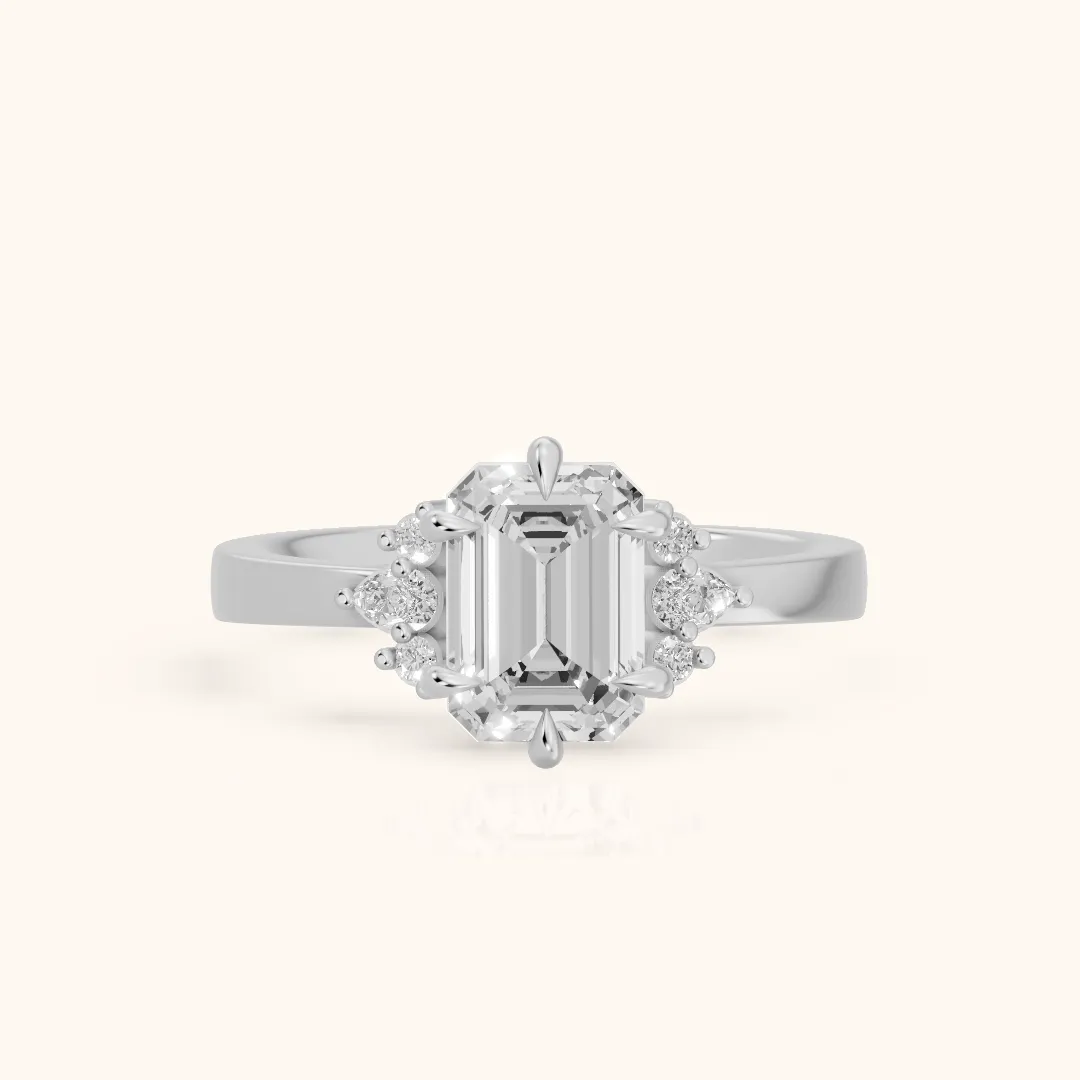 Josie Sidestone Emerald Diamond Engagement Ring in Silver — view 2