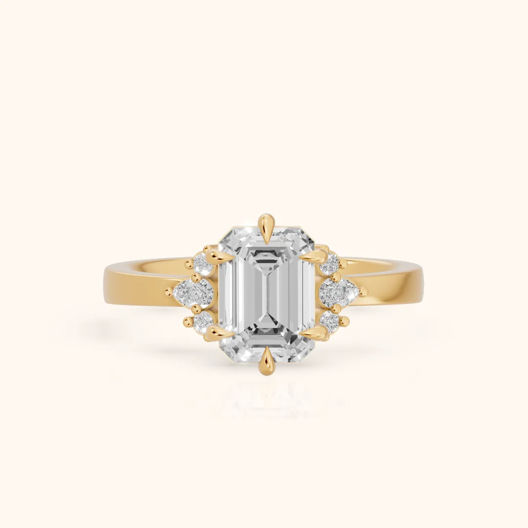 Josie Sidestone Emerald Diamond Engagement Ring in Yellow Gold — view 2