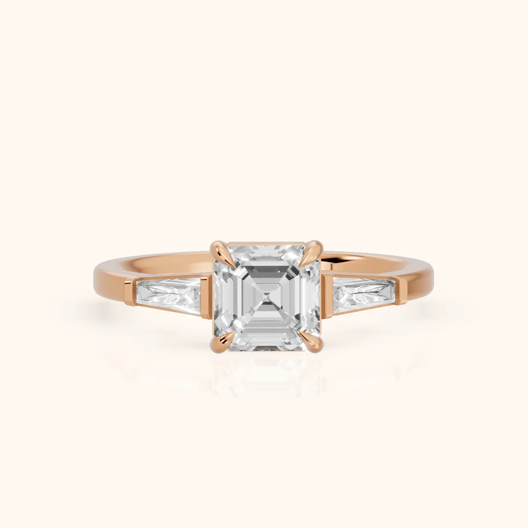 Winnie Three-Stone Asscher Diamond Engagement Ring in Rose Gold — view 2