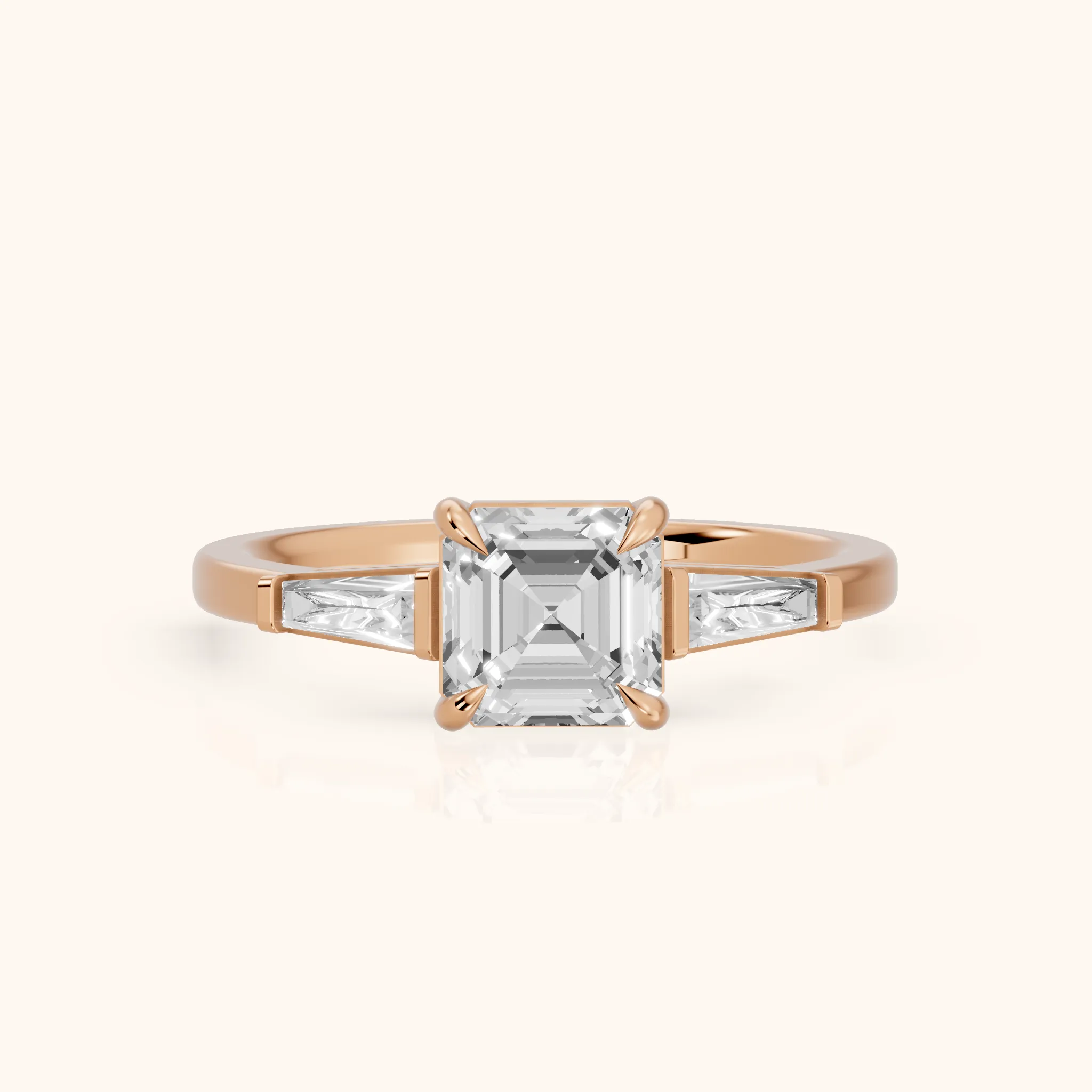 Winnie Three-Stone Asscher Diamond Engagement Ring in Rose Gold — view 1
