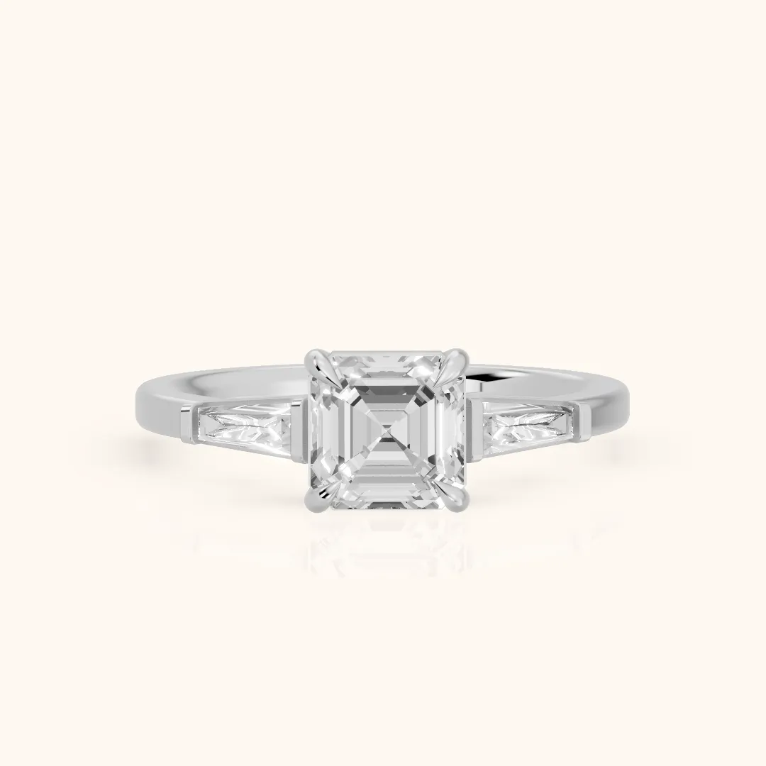 Winnie Three-Stone Asscher Diamond Engagement Ring in Silver — view 2