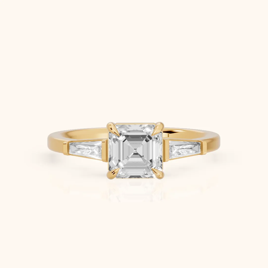 Winnie Three-Stone Asscher Diamond Engagement Ring in Yellow Gold — view 2