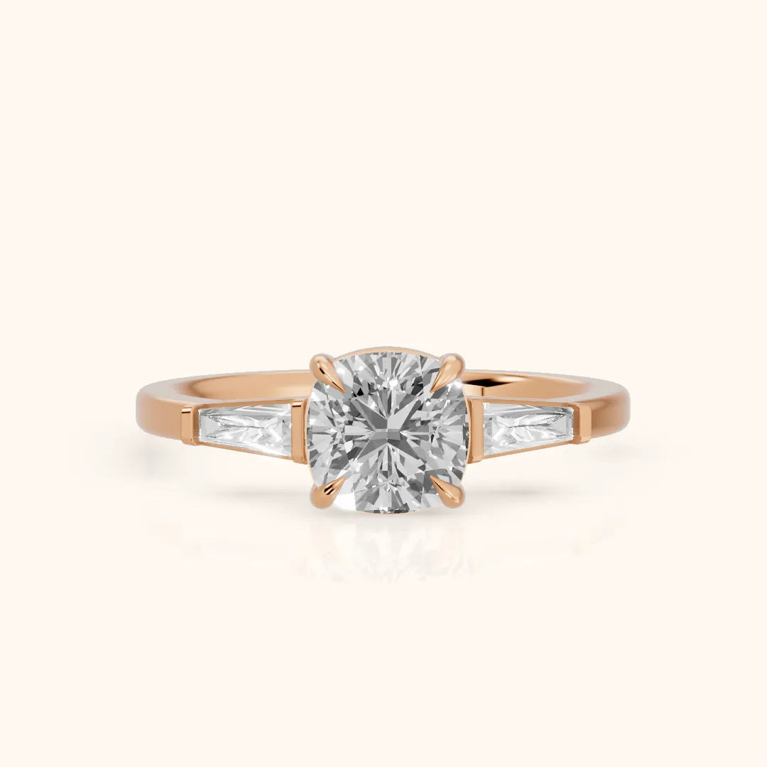 Winnie Three-Stone Cushion Diamond Engagement Ring in Rose Gold — view 2
