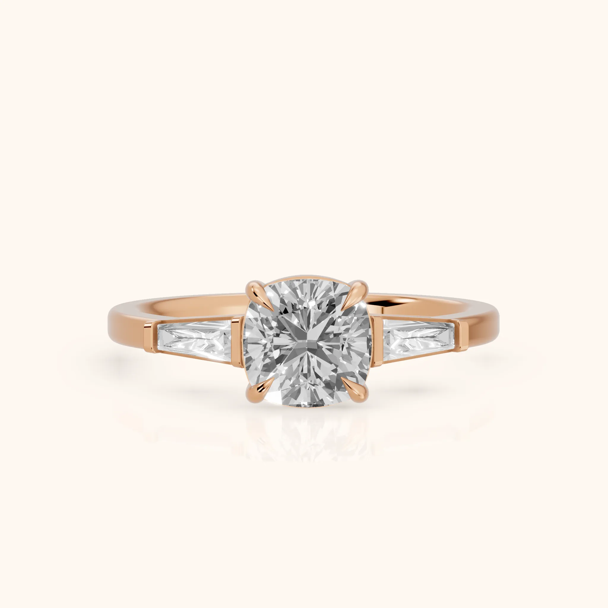 Winnie Three-Stone Cushion Diamond Engagement Ring in Rose Gold — view 1