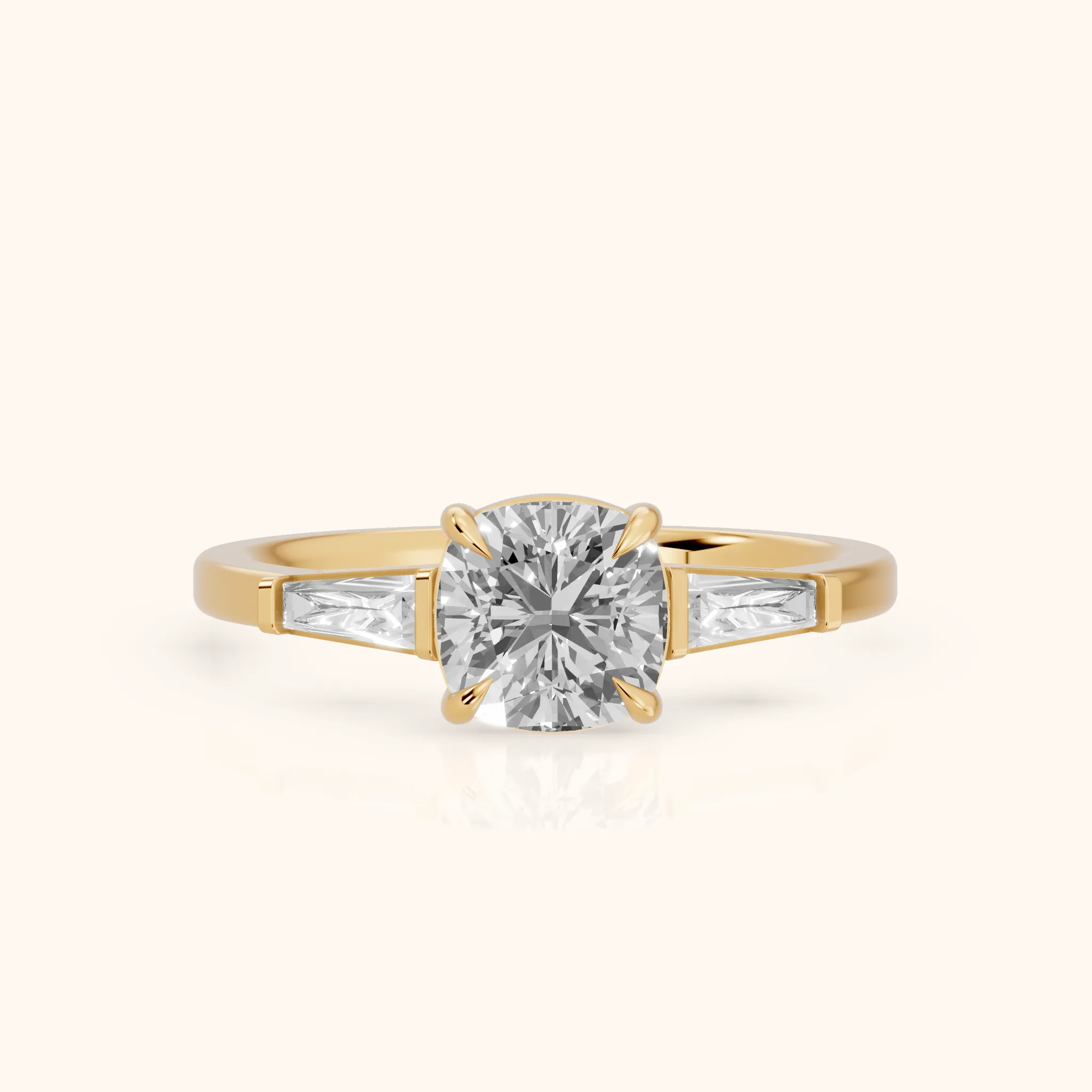 Winnie Three-Stone Cushion Diamond Engagement Ring in Yellow Gold — view 1
