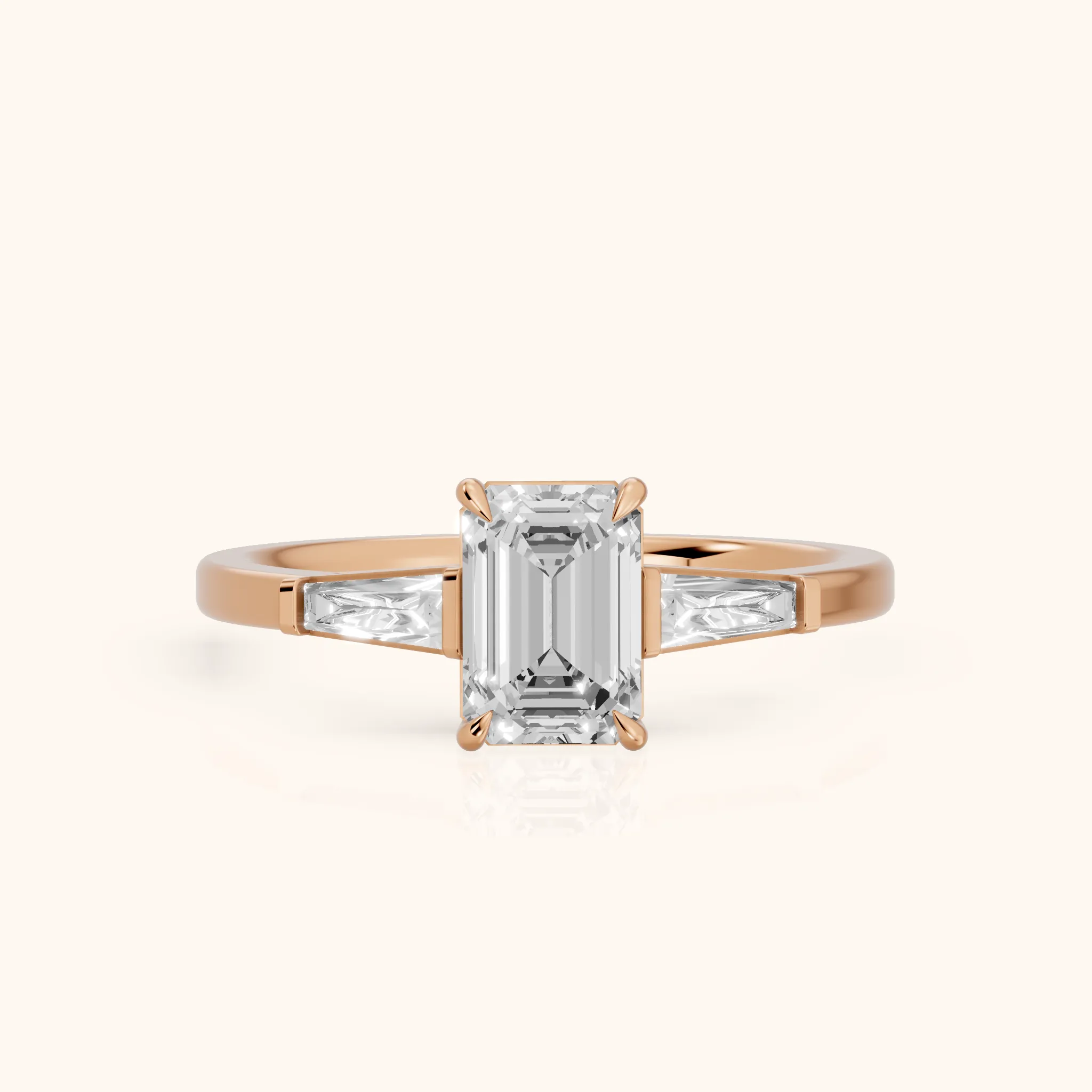 Winnie Three-Stone Emerald Diamond Engagement Ring in Rose Gold — view 1