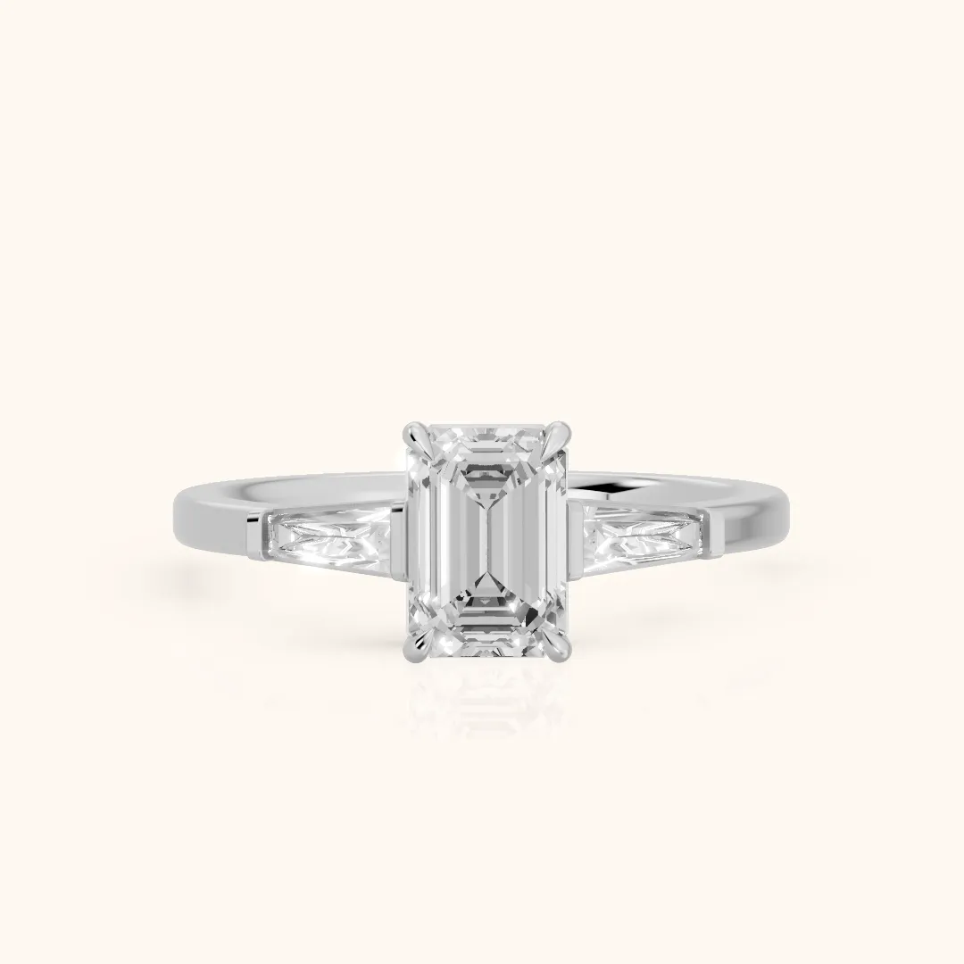 Winnie Three-Stone Emerald Diamond Engagement Ring in Silver — view 2