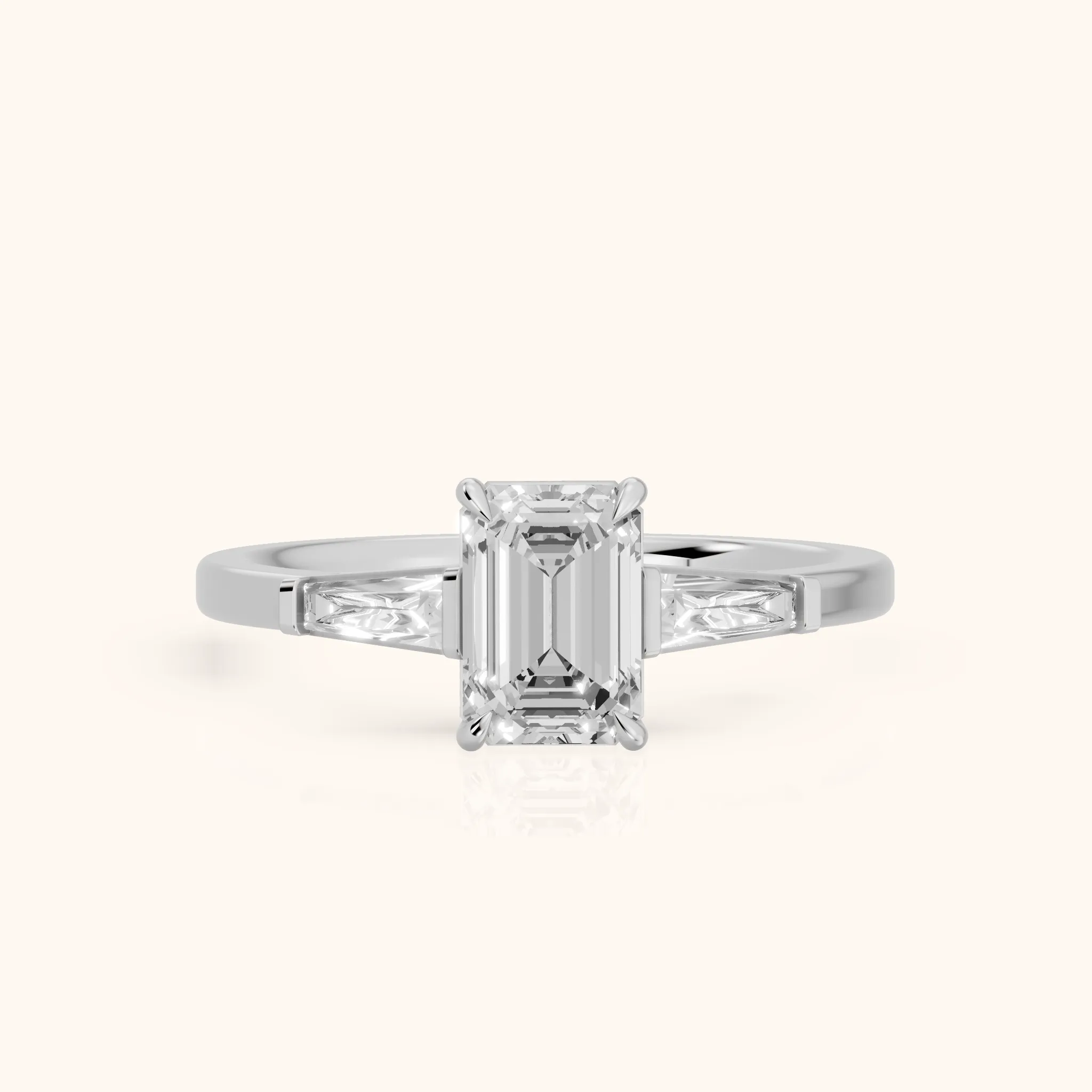 Winnie Three-Stone Emerald Diamond Engagement Ring in Silver — view 1