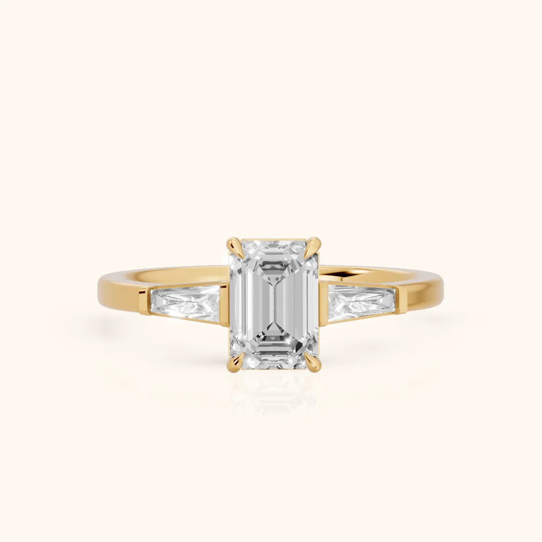 Winnie Three-Stone Emerald Diamond Engagement Ring in Yellow Gold — view 2