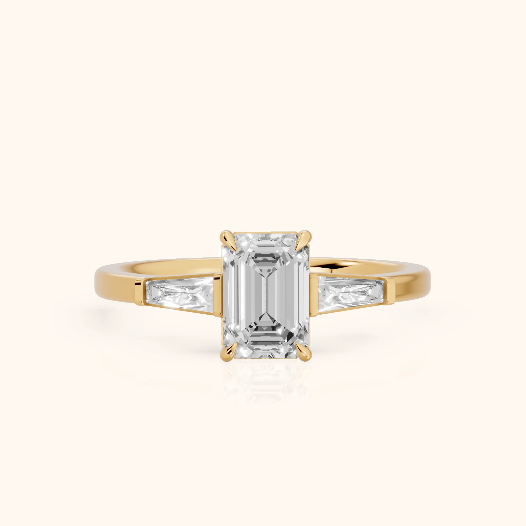 Winnie Three-Stone Emerald Diamond Engagement Ring in Yellow Gold — view 1