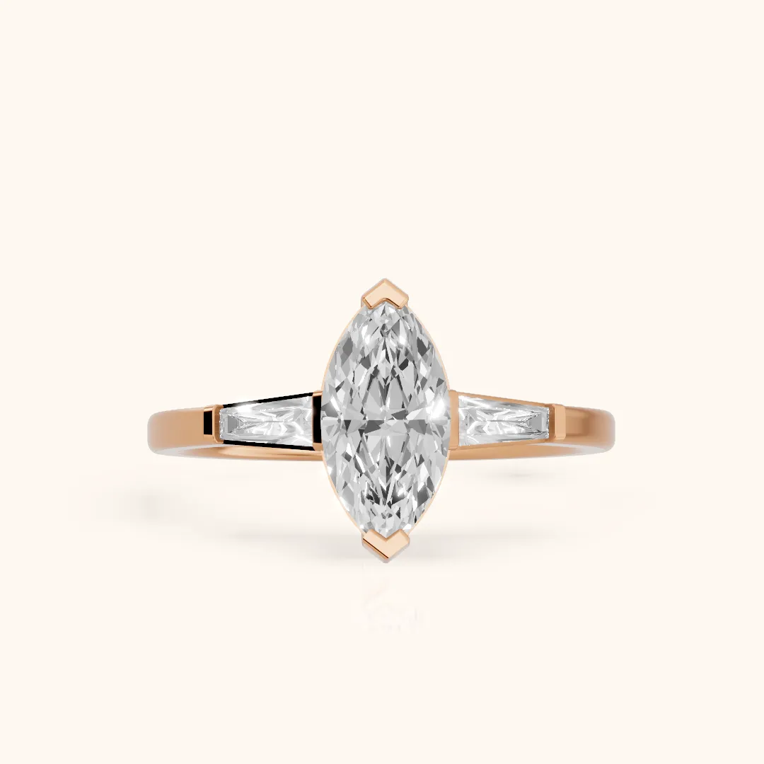 Winnie Three-Stone Marquise Diamond Engagement Ring in Rose Gold — view 2