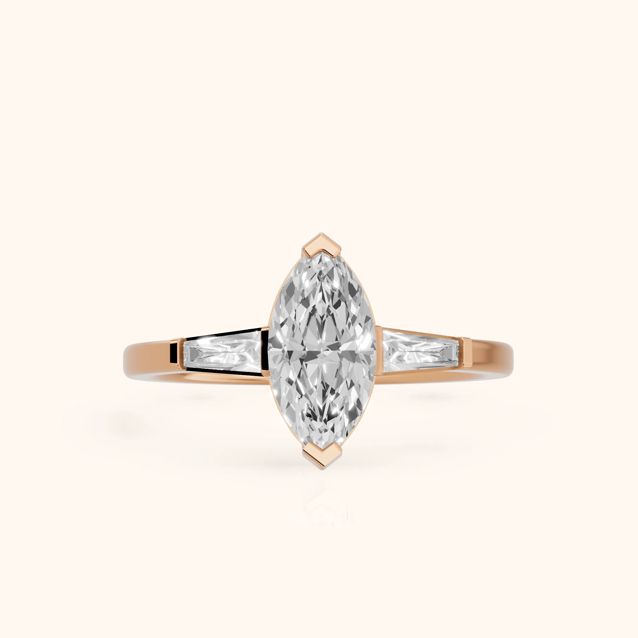 Winnie Three-Stone Marquise Diamond Engagement Ring in Rose Gold — view 1