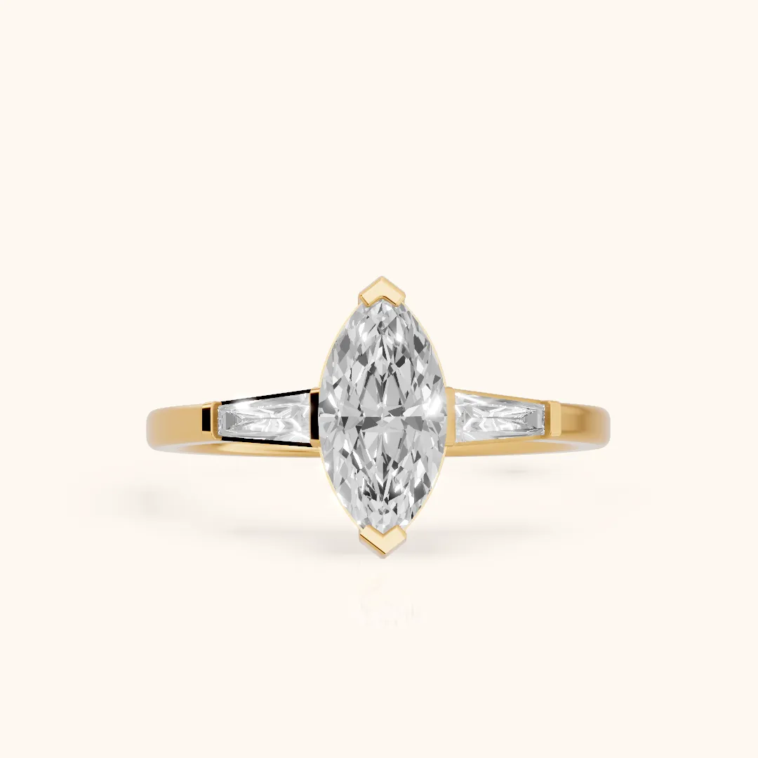 Winnie Three-Stone Marquise Diamond Engagement Ring in Yellow Gold — view 2
