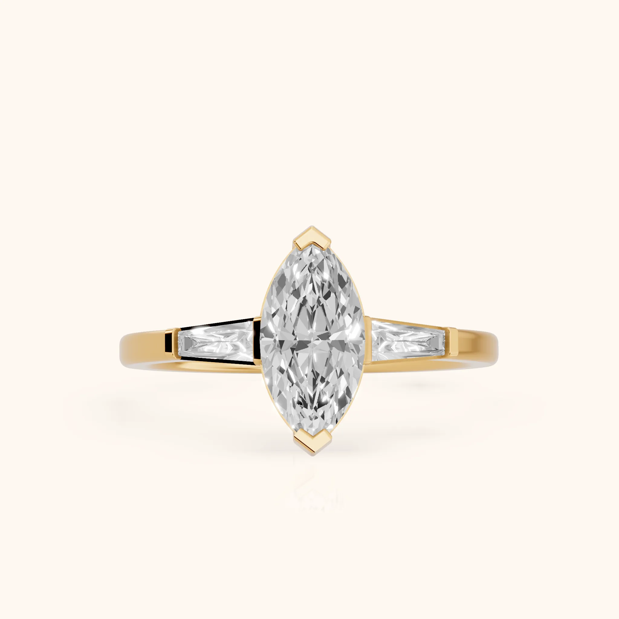 Winnie Three-Stone Marquise Diamond Engagement Ring in Yellow Gold — view 1
