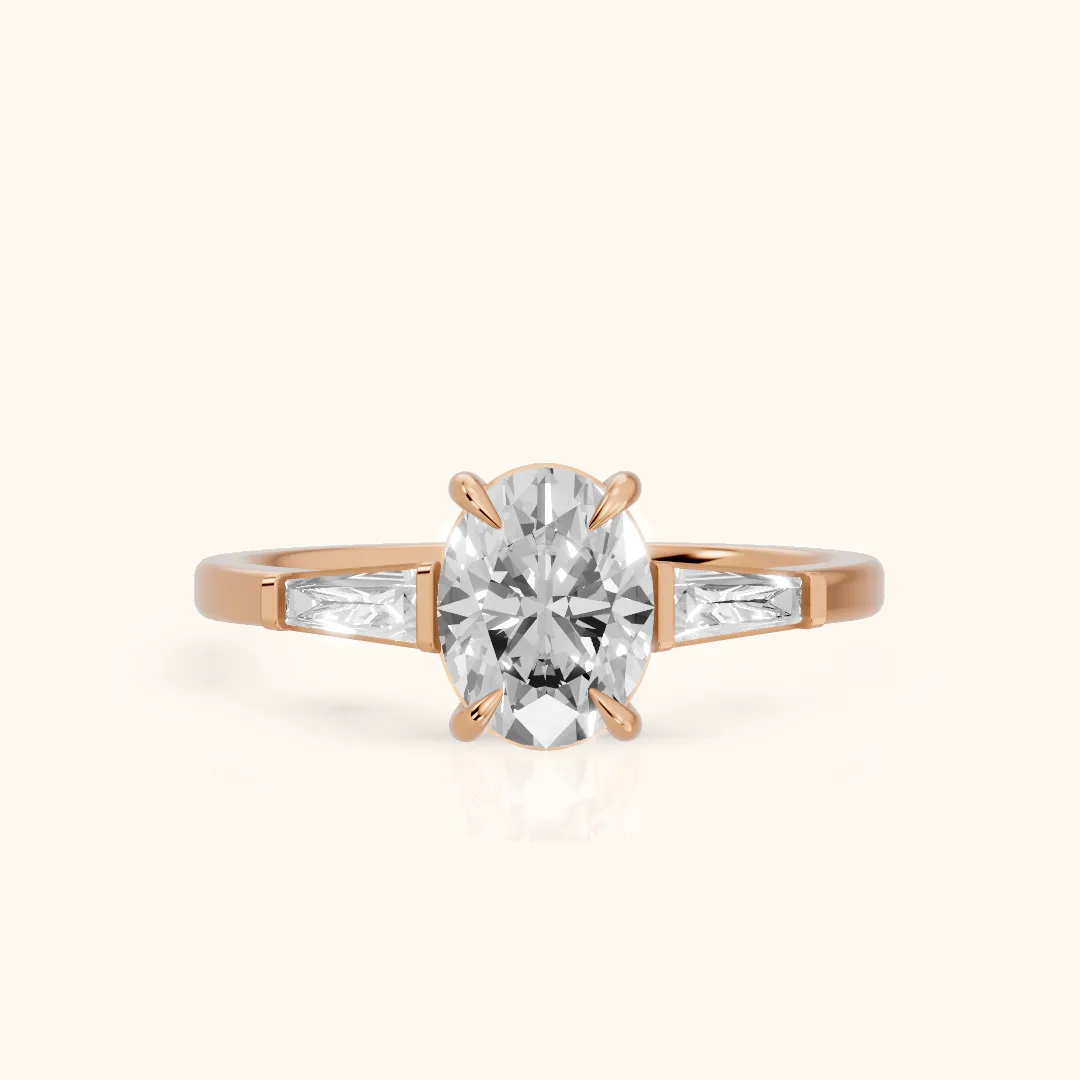 Winnie Three-Stone Oval Diamond Engagement Ring in Rose Gold — view 2