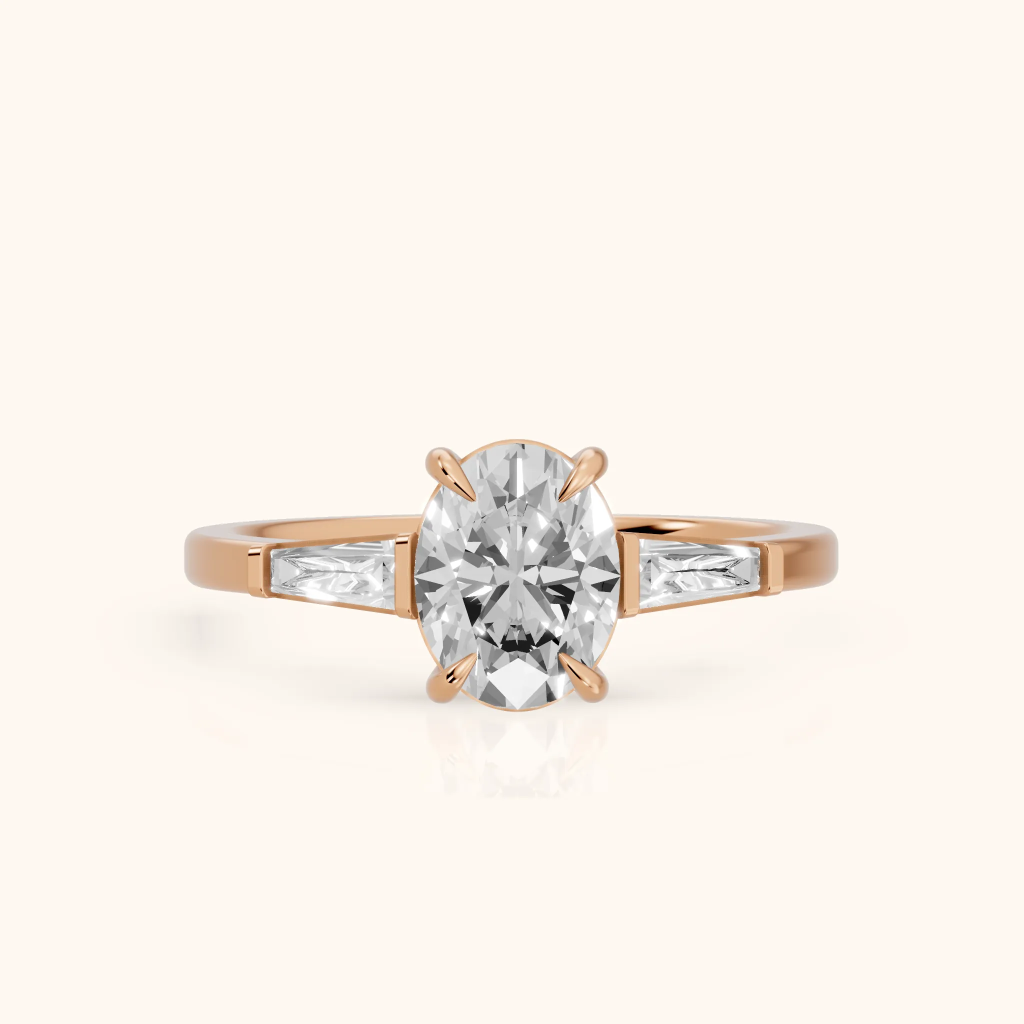 Winnie Three-Stone Oval Diamond Engagement Ring in Rose Gold — view 1