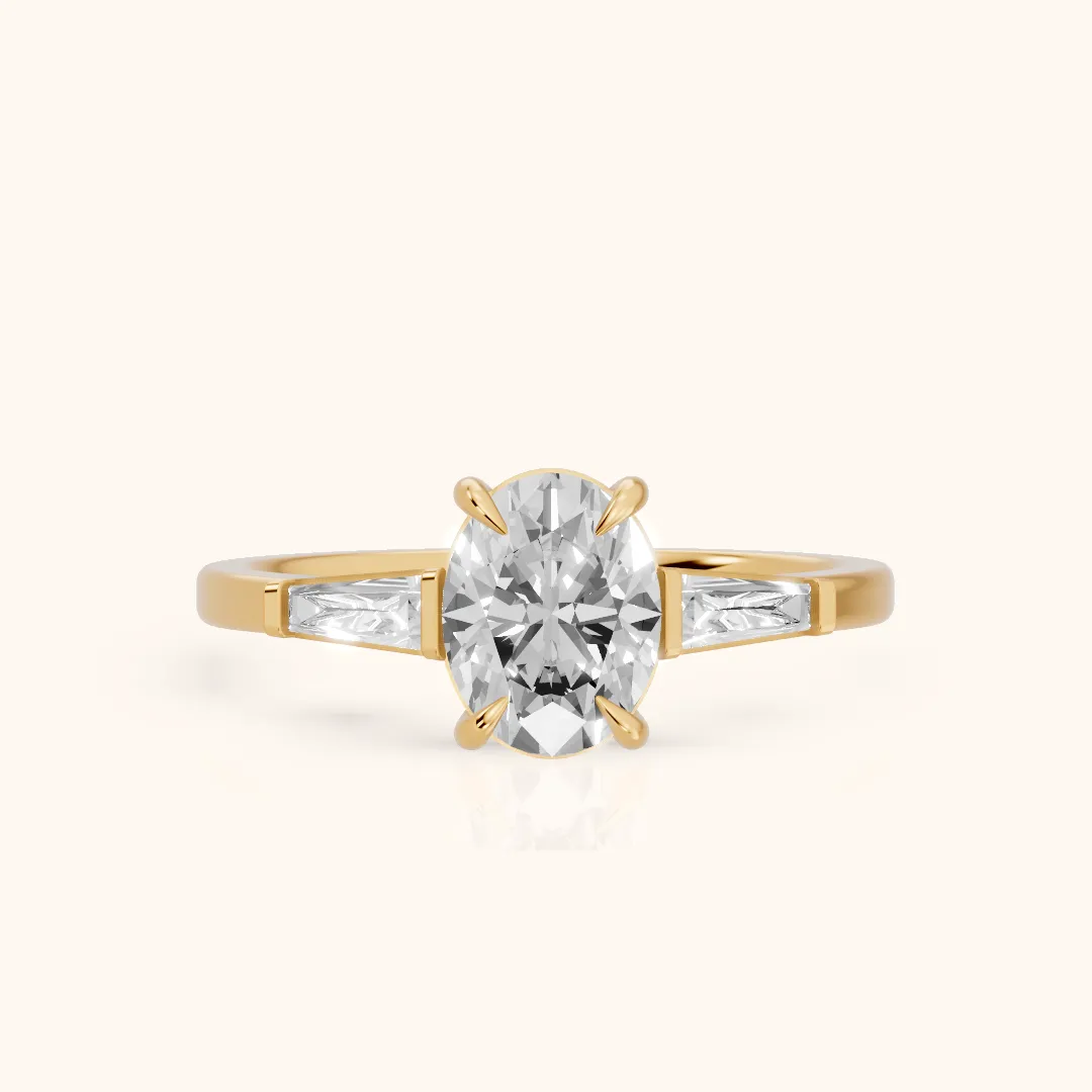 Winnie Three-Stone Oval Diamond Engagement Ring in Yellow Gold — view 2