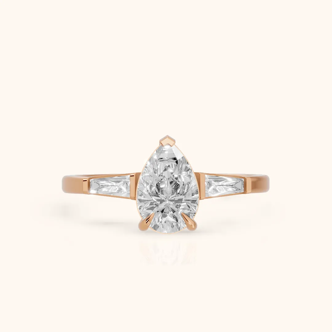 Winnie Three-Stone Pear Diamond Engagement Ring in Rose Gold — view 2