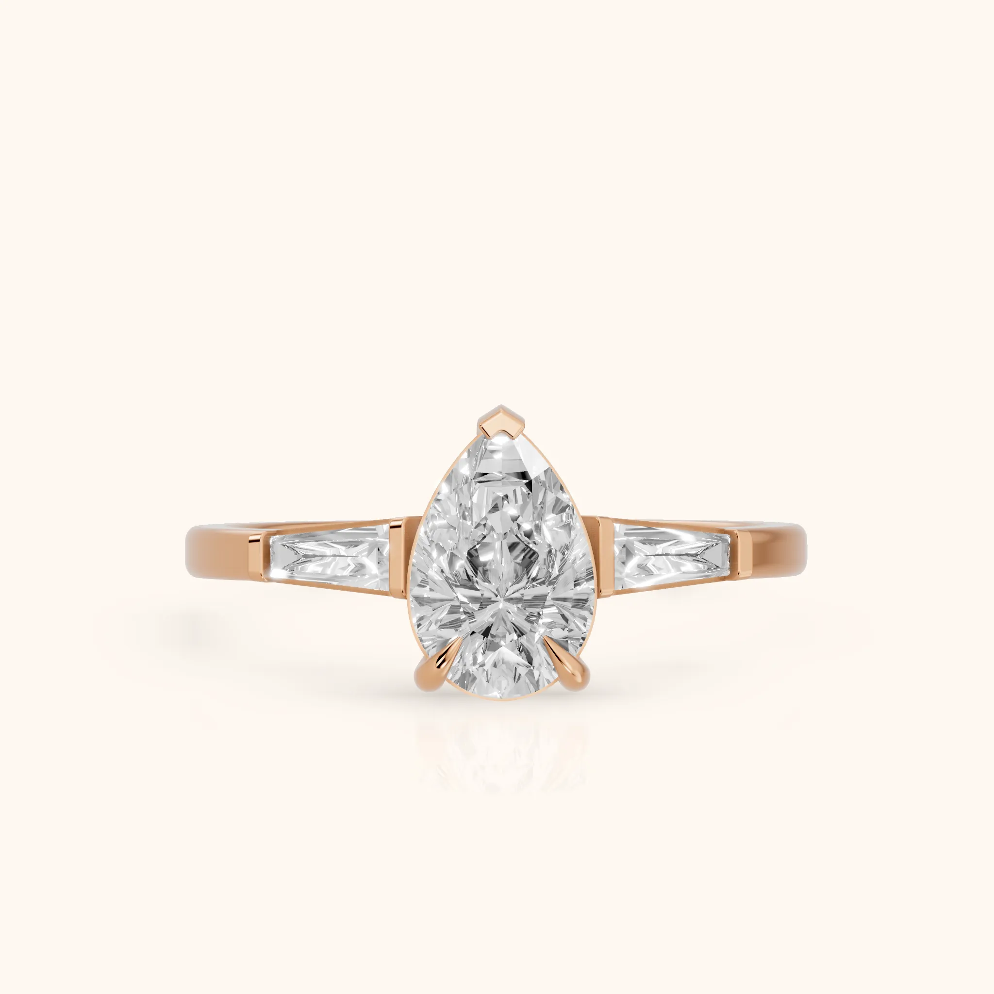 Winnie Three-Stone Pear Diamond Engagement Ring in Rose Gold — view 1