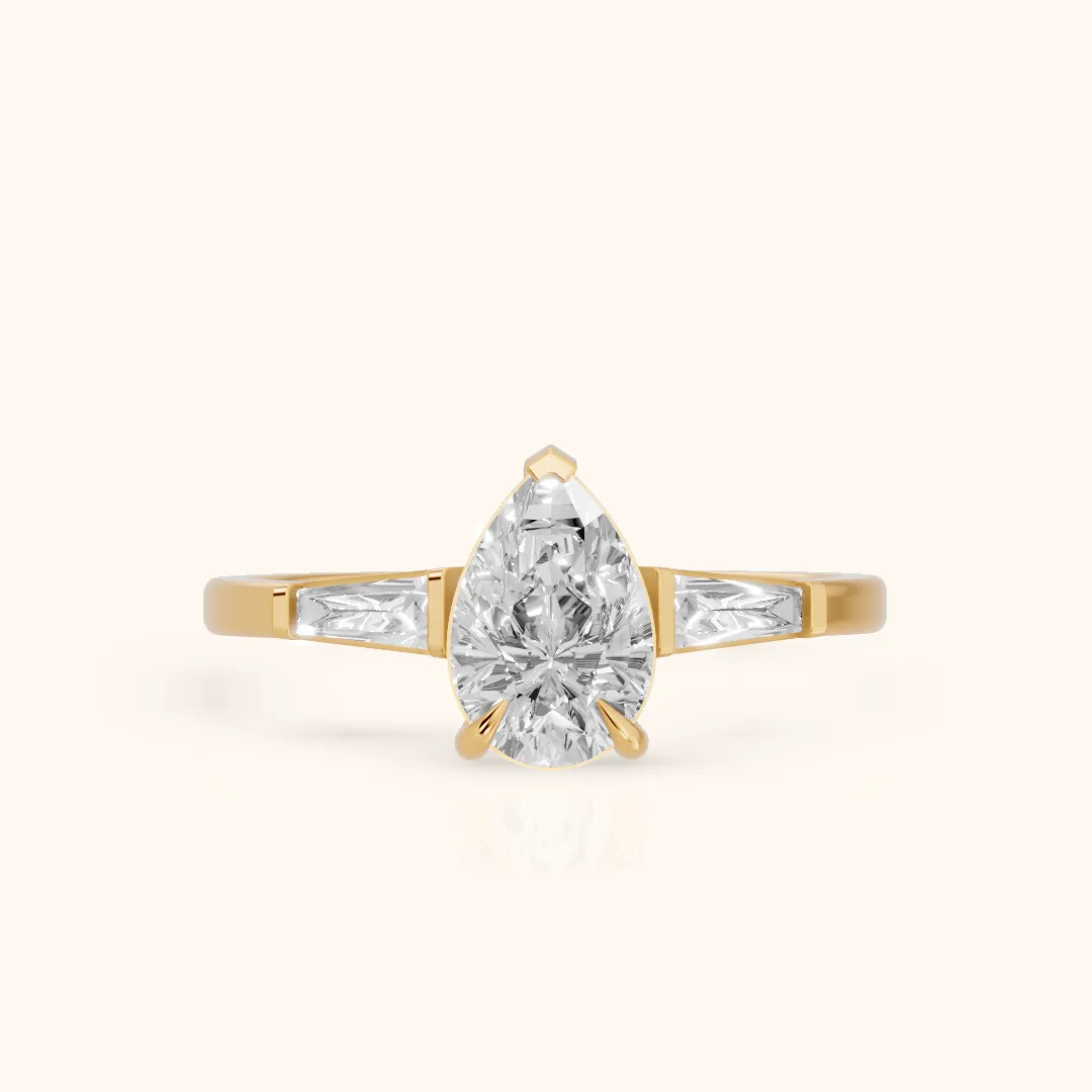Winnie Three-Stone Pear Diamond Engagement Ring in Yellow Gold — view 2