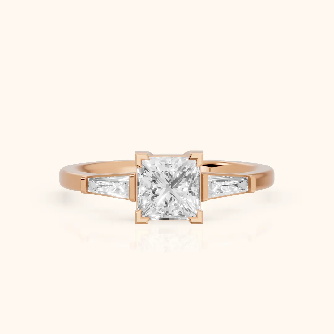 Winnie Three-Stone Princess Diamond Engagement Ring in Rose Gold — view 2