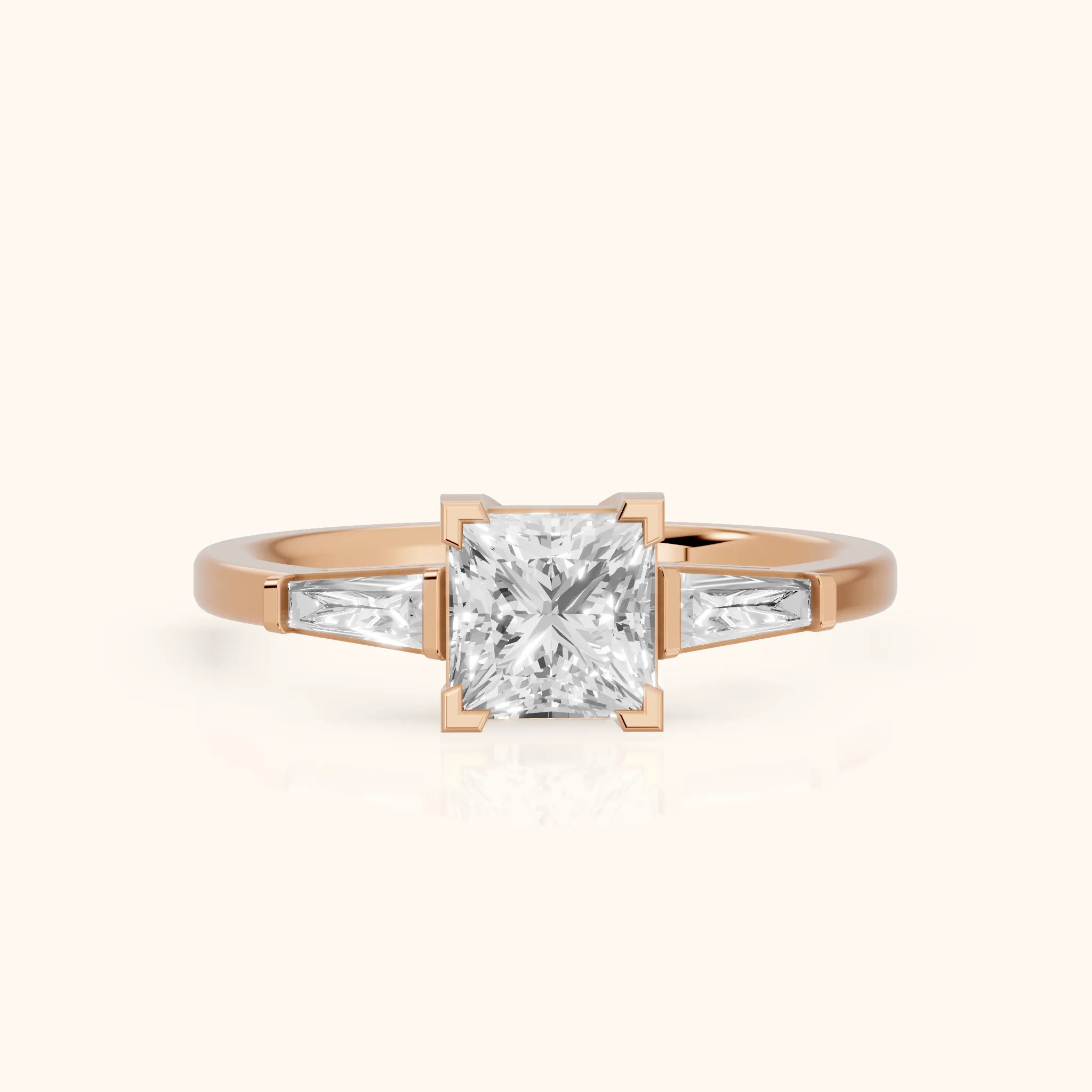 Winnie Three-Stone Princess Diamond Engagement Ring in Rose Gold — view 1