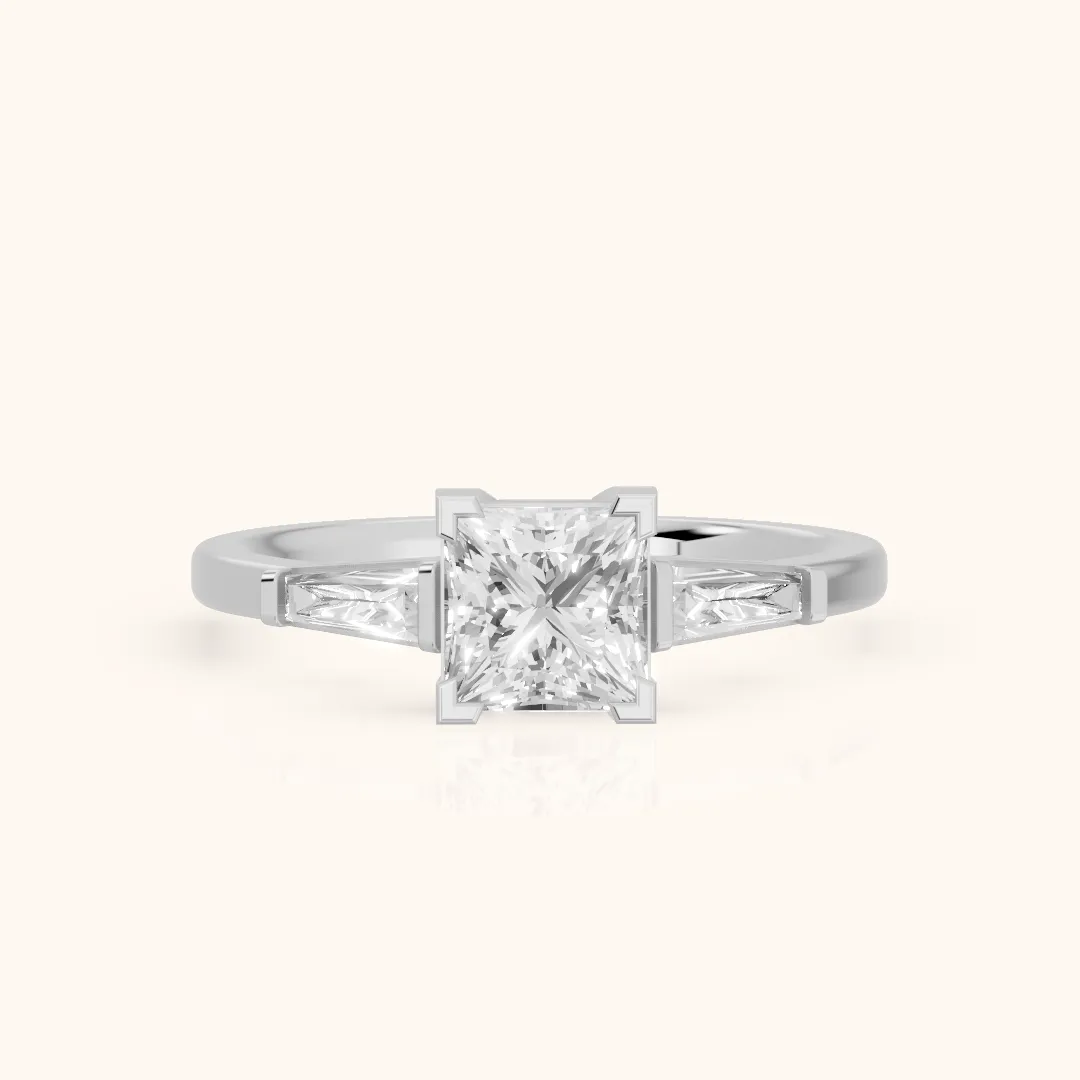 Winnie Three-Stone Princess Diamond Engagement Ring in Silver — view 2