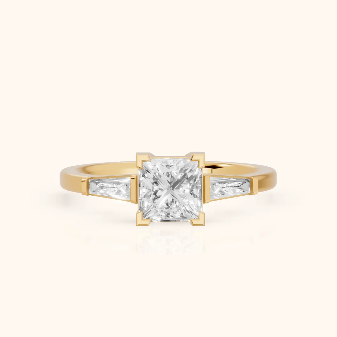Winnie Three-Stone Princess Diamond Engagement Ring in Yellow Gold — view 2