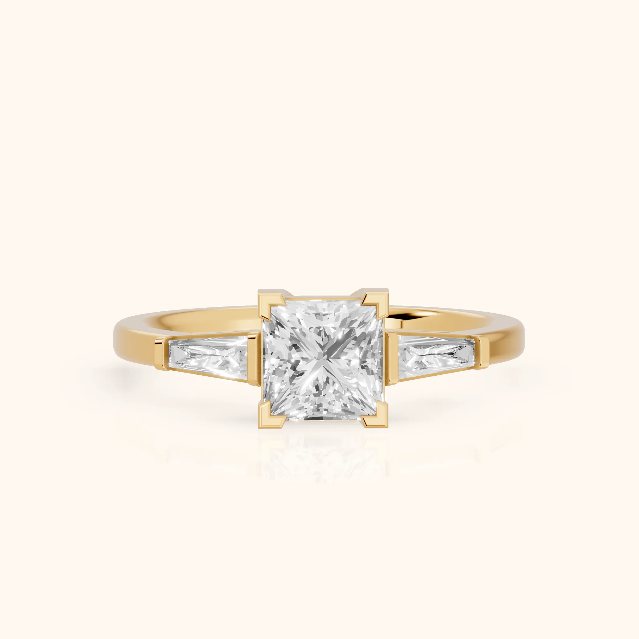 Winnie Three-Stone Princess Diamond Engagement Ring in Yellow Gold — view 1