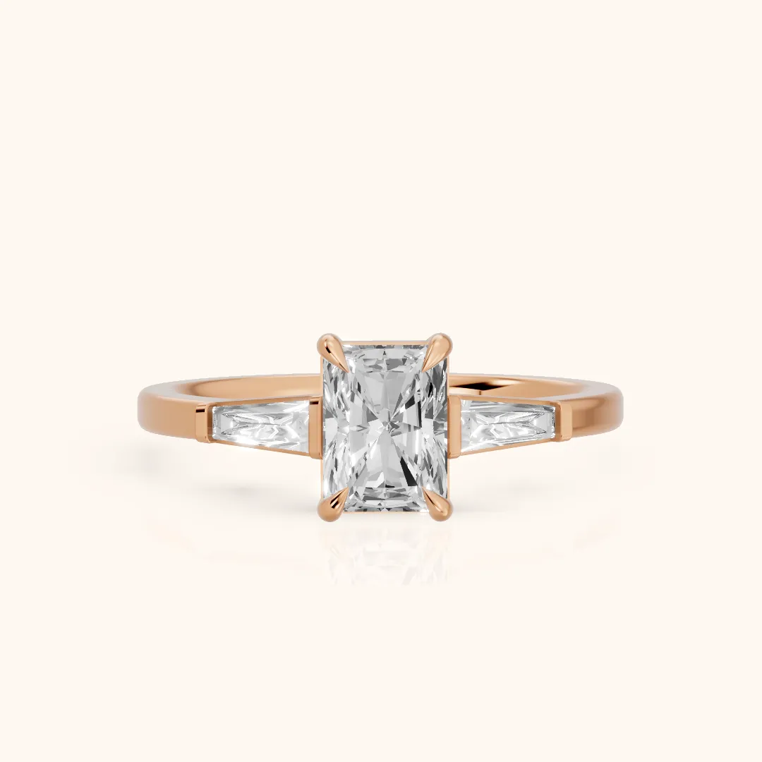 Winnie Three-Stone Radiant Diamond Engagement Ring in Rose Gold — view 2