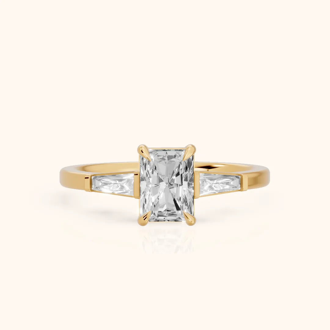 Winnie Three-Stone Radiant Diamond Engagement Ring in Yellow Gold — view 2