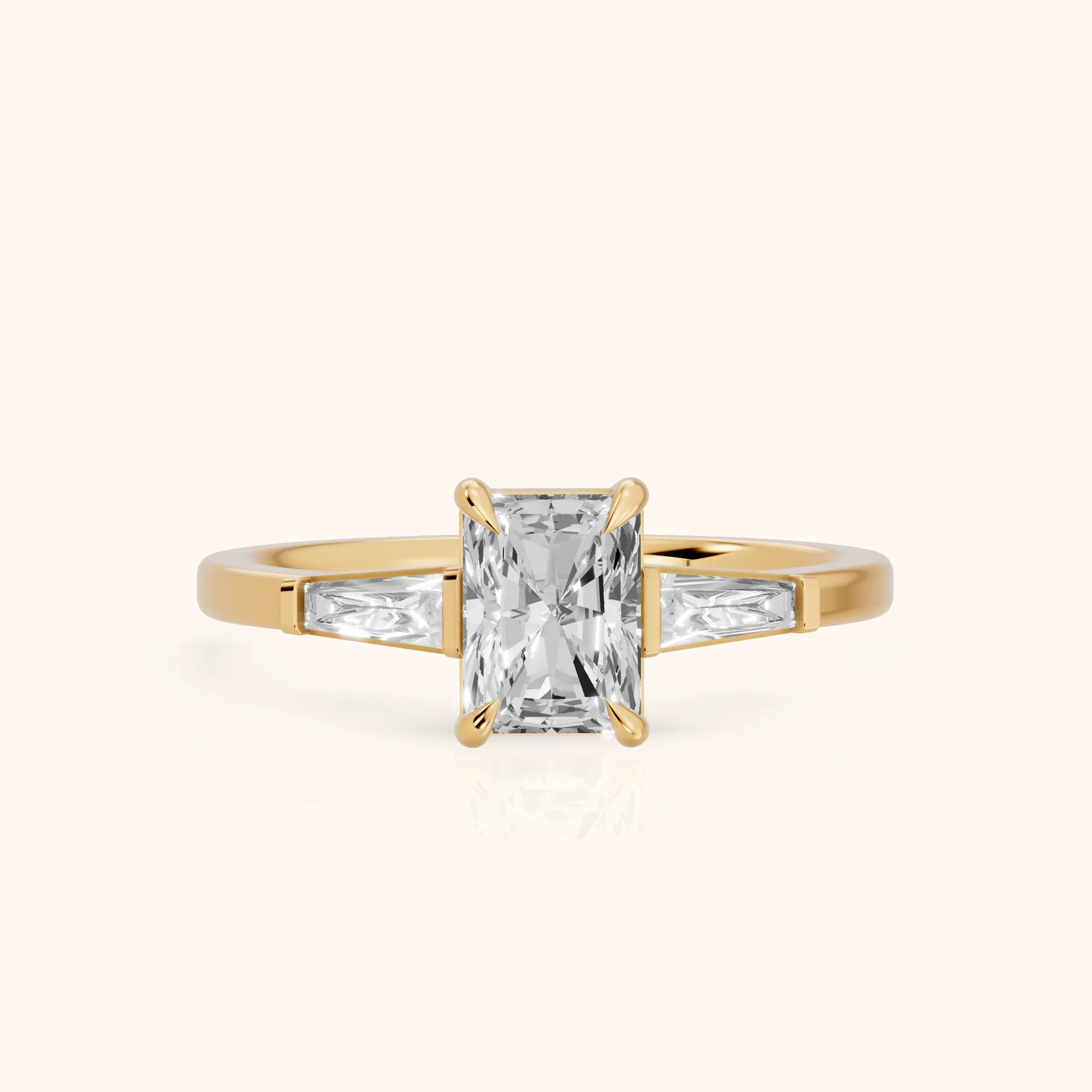 Winnie Three-Stone Radiant Diamond Engagement Ring in Yellow Gold — view 1