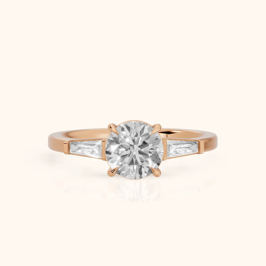 Winnie Three-Stone Round Diamond Engagement Ring in Rose Gold — view 2