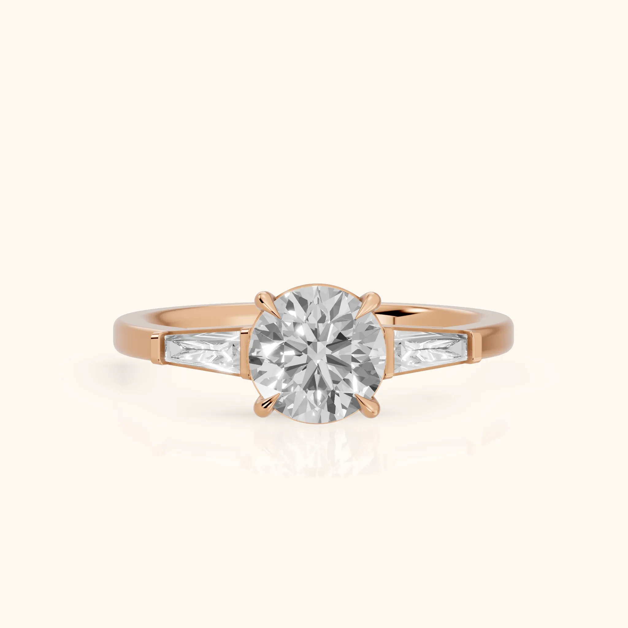 Winnie Three-Stone Round Diamond Engagement Ring in Rose Gold — view 1