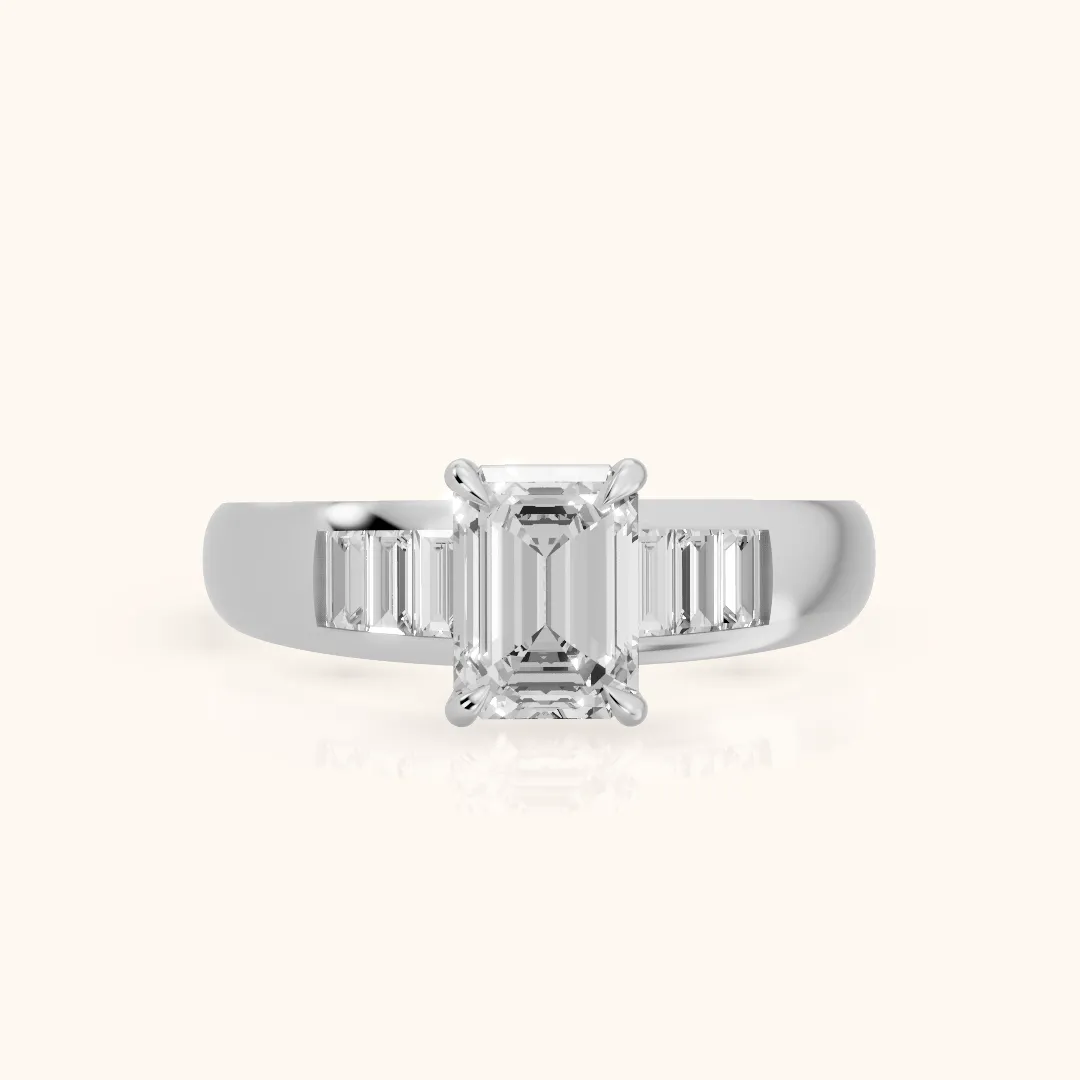 Elsie Channel Set Emerald Diamond Engagement Ring in Silver — view 2