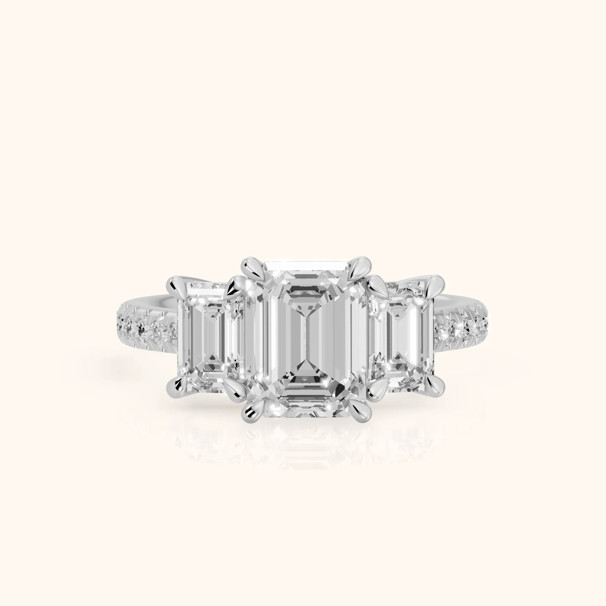 Gabrielle Three-Stone Pavé Emerald Diamond Engagement Ring in Silver — view 1
