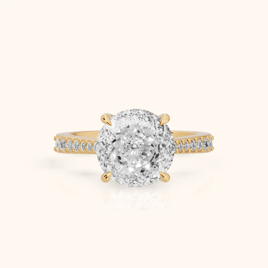 Skylar Twist Pavé Portuguese Cut Round Diamond Engagement Ring in Yellow Gold — view 2