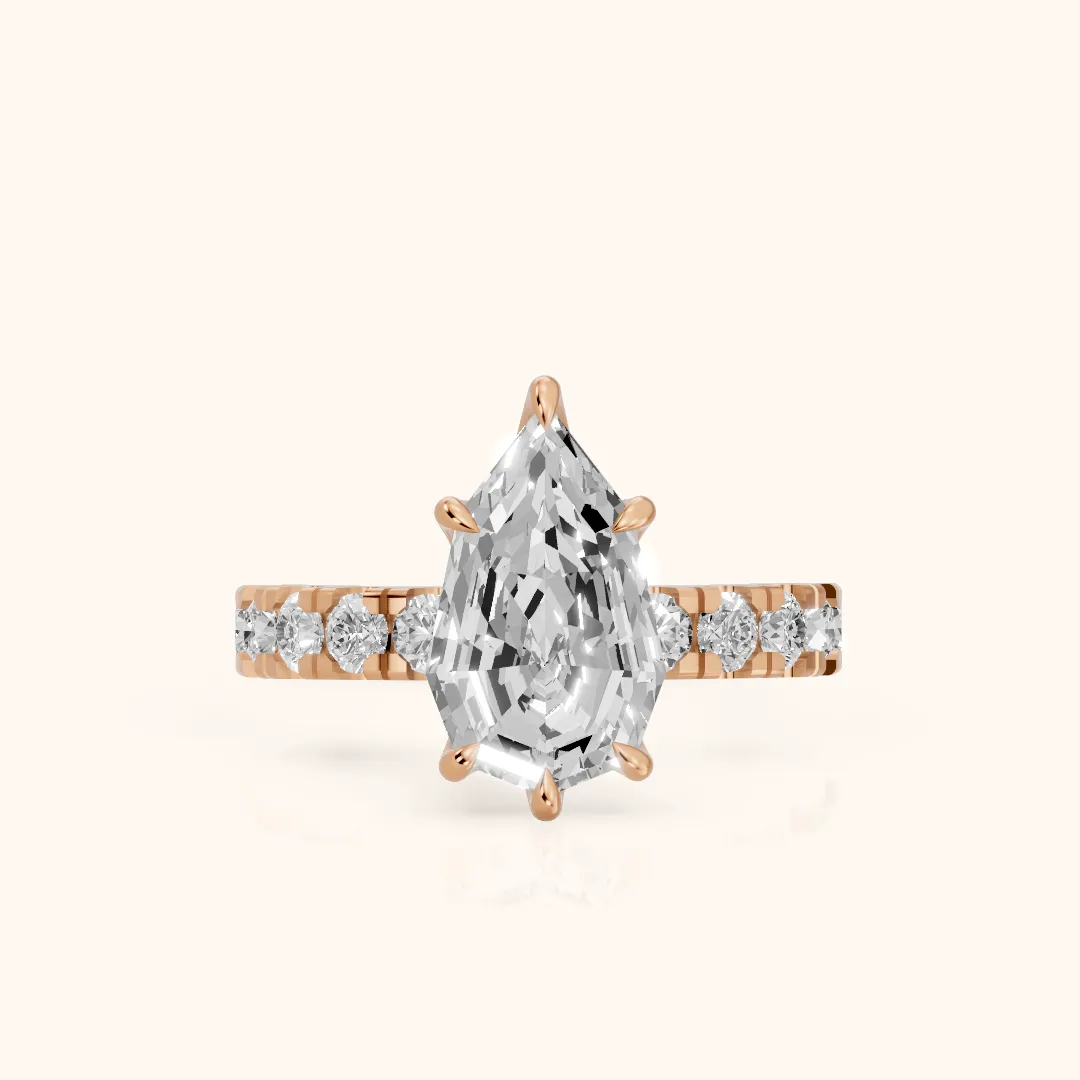 Delaney Hidden Halo French Pavé Step Cut Pear Diamond Engagement Ring in Rose Gold — view 2