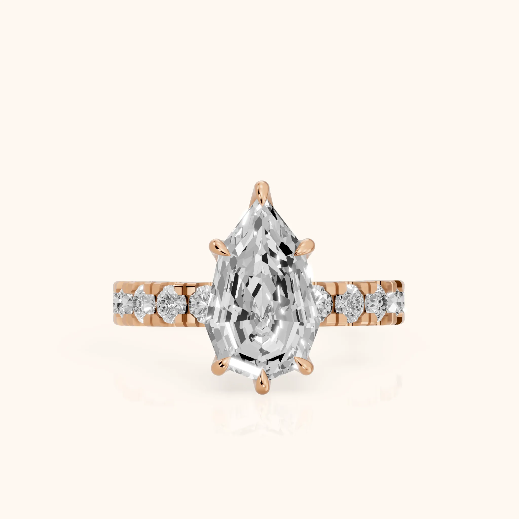 Delaney Hidden Halo French Pavé Step Cut Pear Diamond Engagement Ring in Rose Gold — view 1