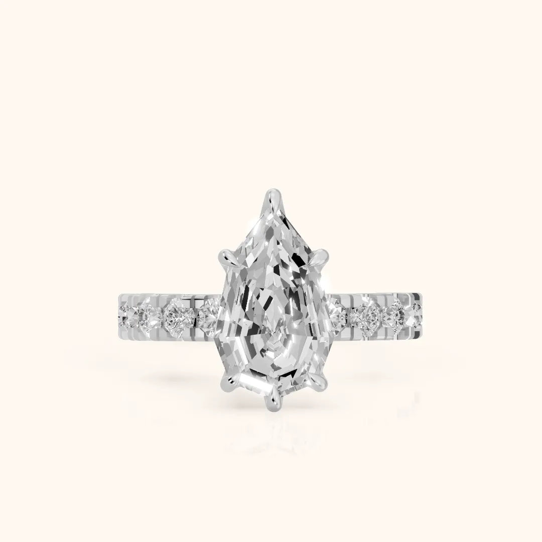 Delaney Hidden Halo French Pavé Step Cut Pear Diamond Engagement Ring in Silver — view 2
