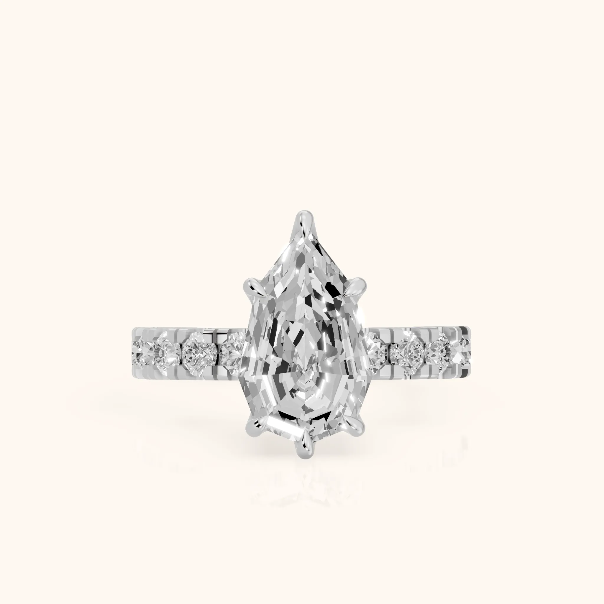 Delaney Hidden Halo French Pavé Step Cut Pear Diamond Engagement Ring in Silver — view 1