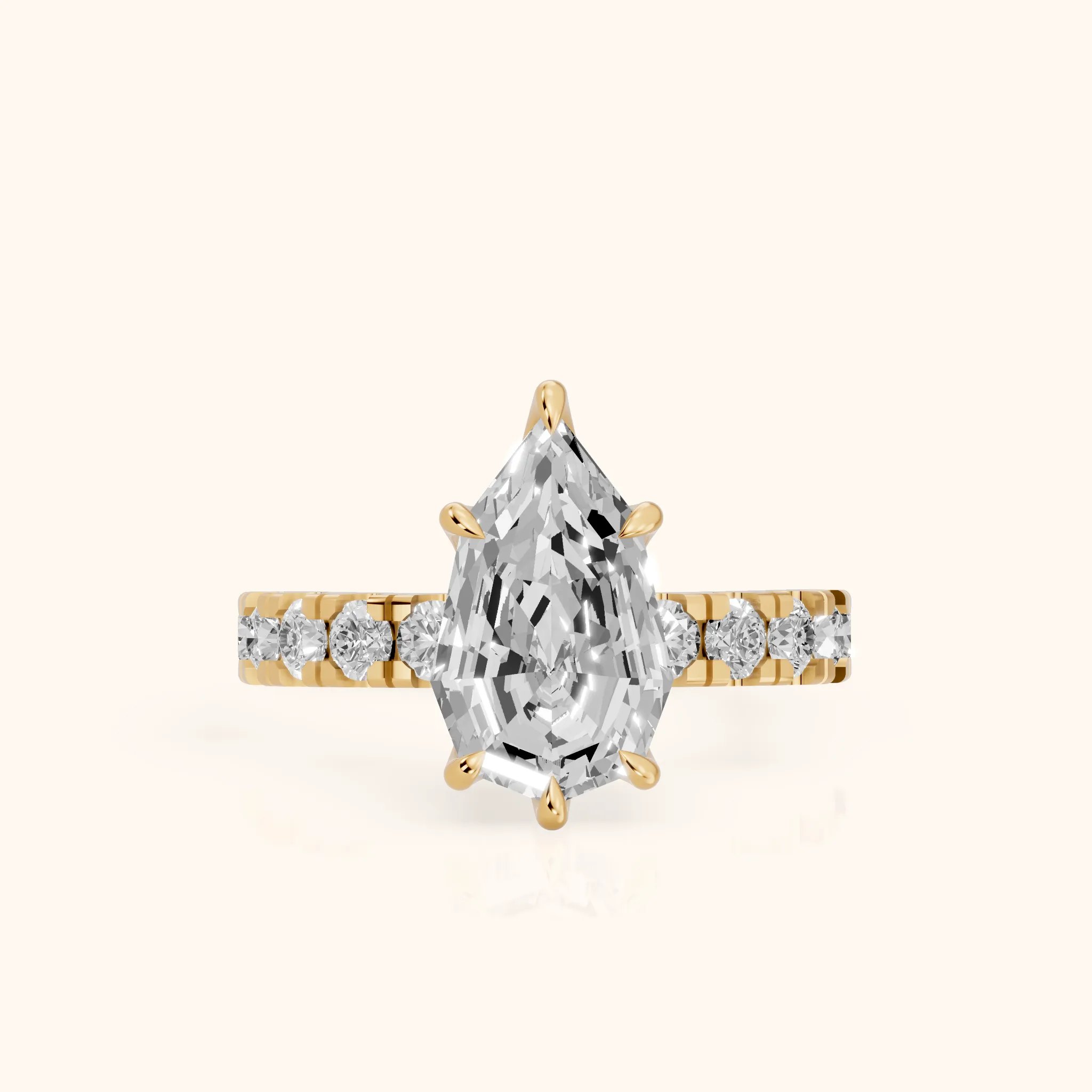 Delaney Hidden Halo French Pavé Step Cut Pear Diamond Engagement Ring in Yellow Gold — view 1