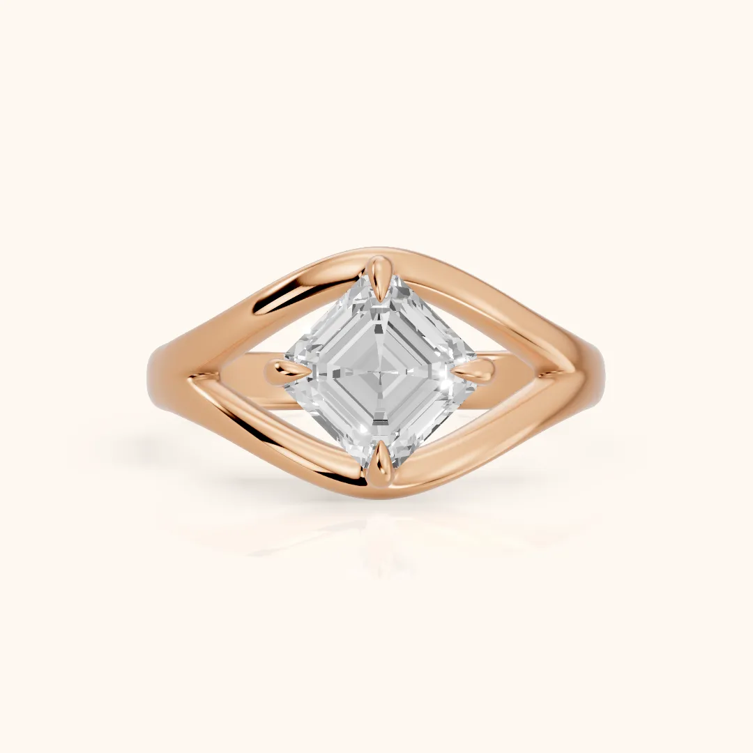 Madeleine Split Shank Asscher Diamond Engagement Ring in Rose Gold — view 2