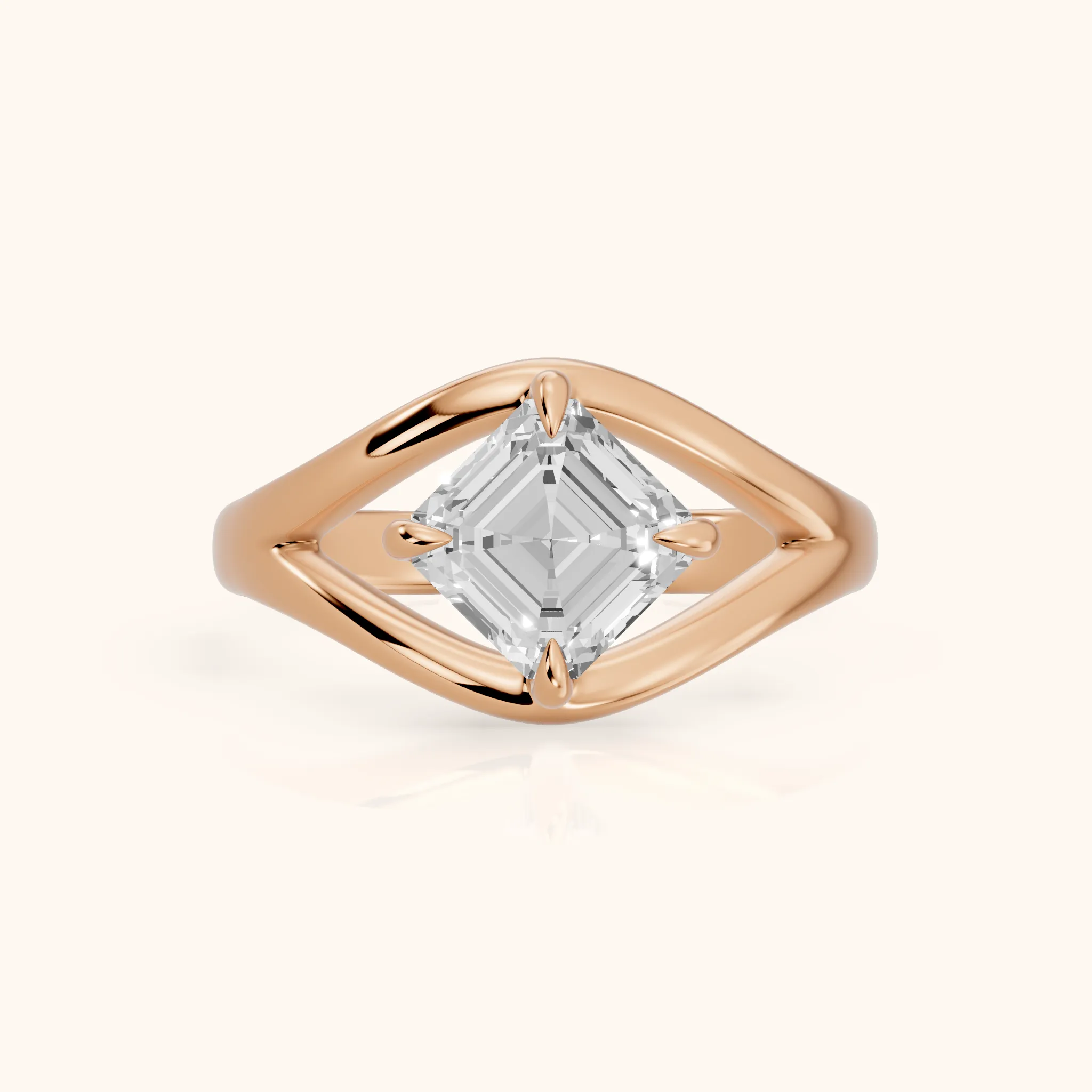 Madeleine Split Shank Asscher Diamond Engagement Ring in Rose Gold — view 1