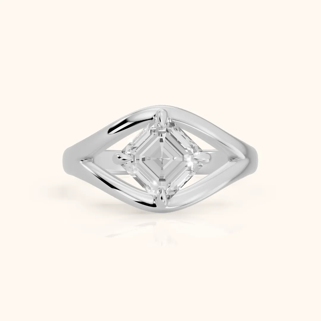 Madeleine Split Shank Asscher Diamond Engagement Ring in Silver — view 2