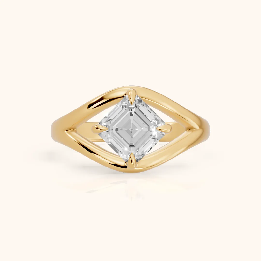 Madeleine Split Shank Asscher Diamond Engagement Ring in Yellow Gold — view 2