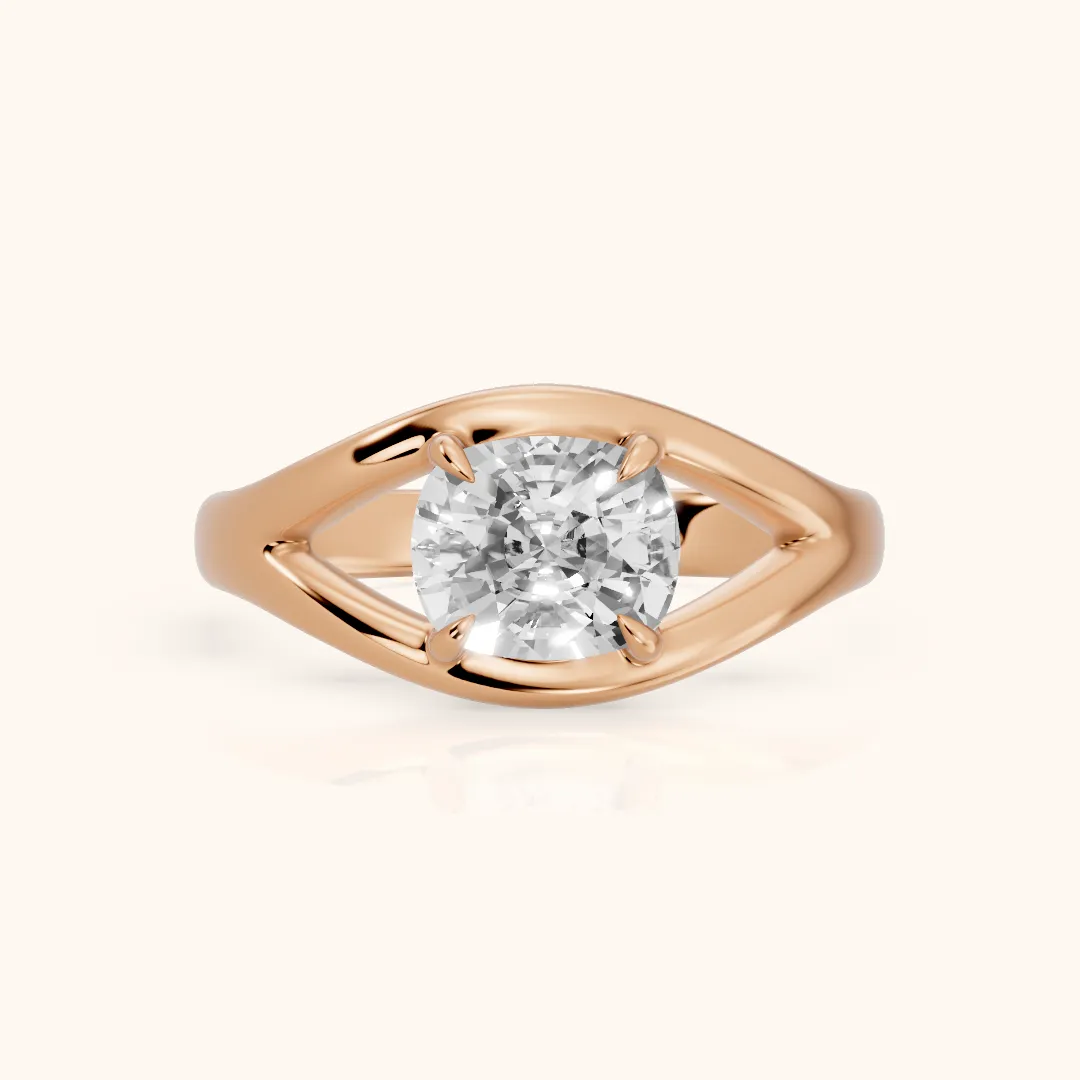 Madeleine Split Shank Cushion Diamond Engagement Ring in Rose Gold — view 2